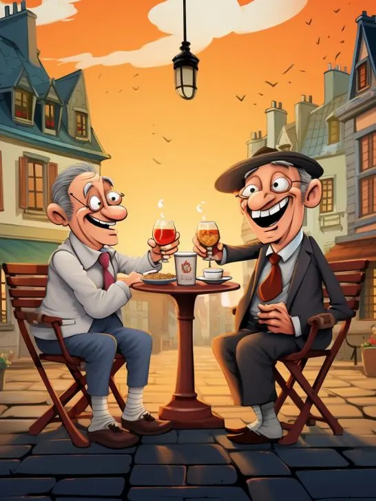 Two French friends drinking